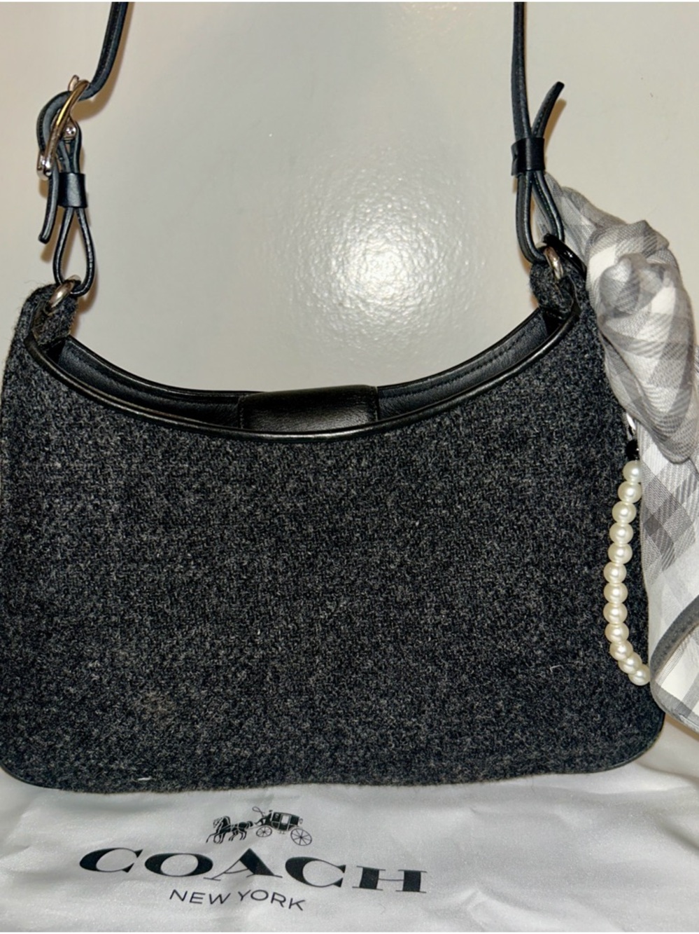 Vintage COACH Bag Hobo Mini Small Black Gray Legacy West Wool Shoulder
Bag - Picture 5 of 10